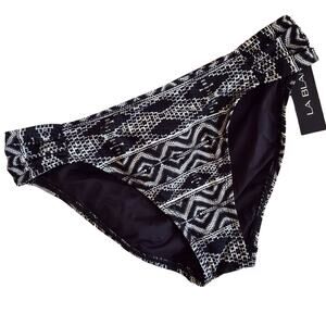 LA BLANCA Designer Jeans shirred hipster swimsuit bikini bottom black Size 8 NEW